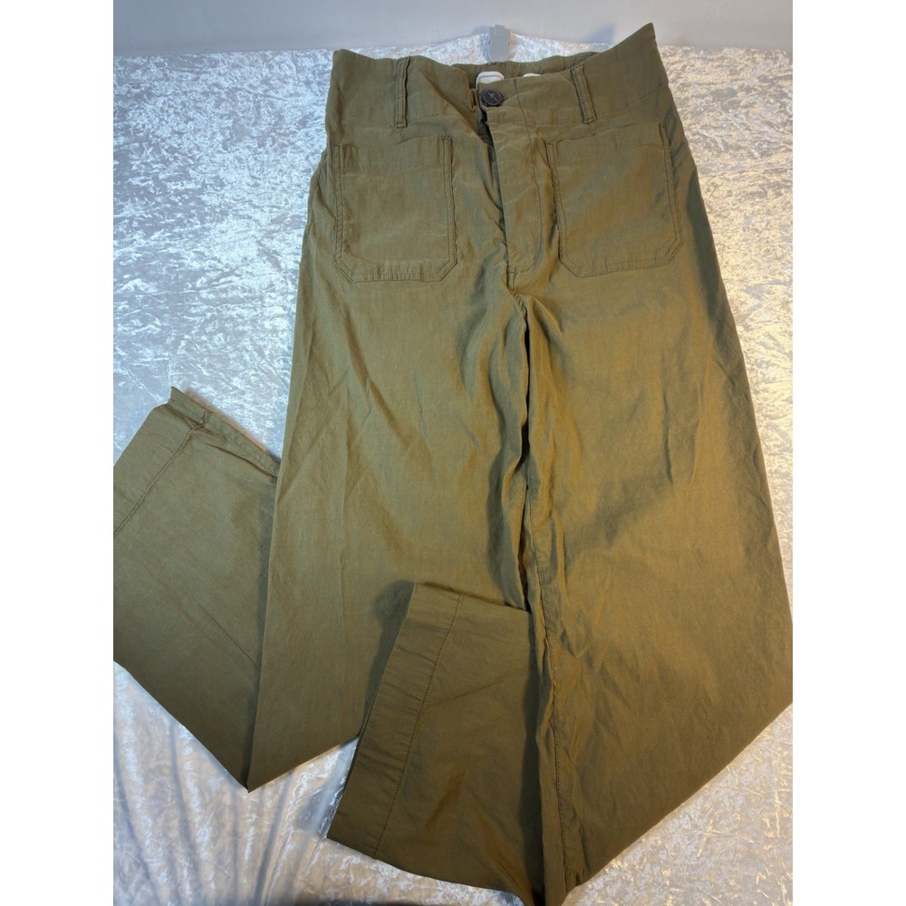 Maeve Anthropologie Colette Pants Womens 31 Olive Green Cropped Wide Leg